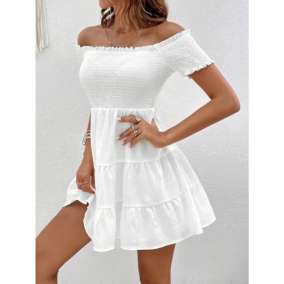 🌟 Off the Shoulder Ruffle Hem mini Dress - Picture 6 of 8